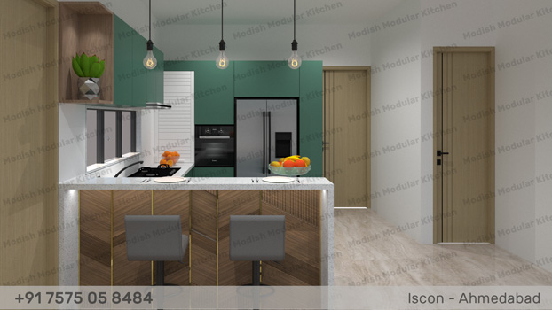 Back painted glass modular kitchen in ahmedabad