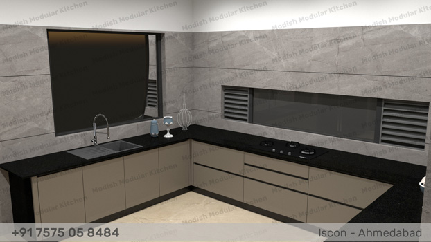 Matte finish modular kitchen design manufacturer in sg highway